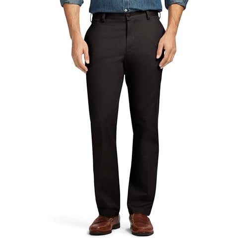 IZOD Men's American Chino Flat Front Slim Fit Pant, Black, 34W x 29L - Image 1