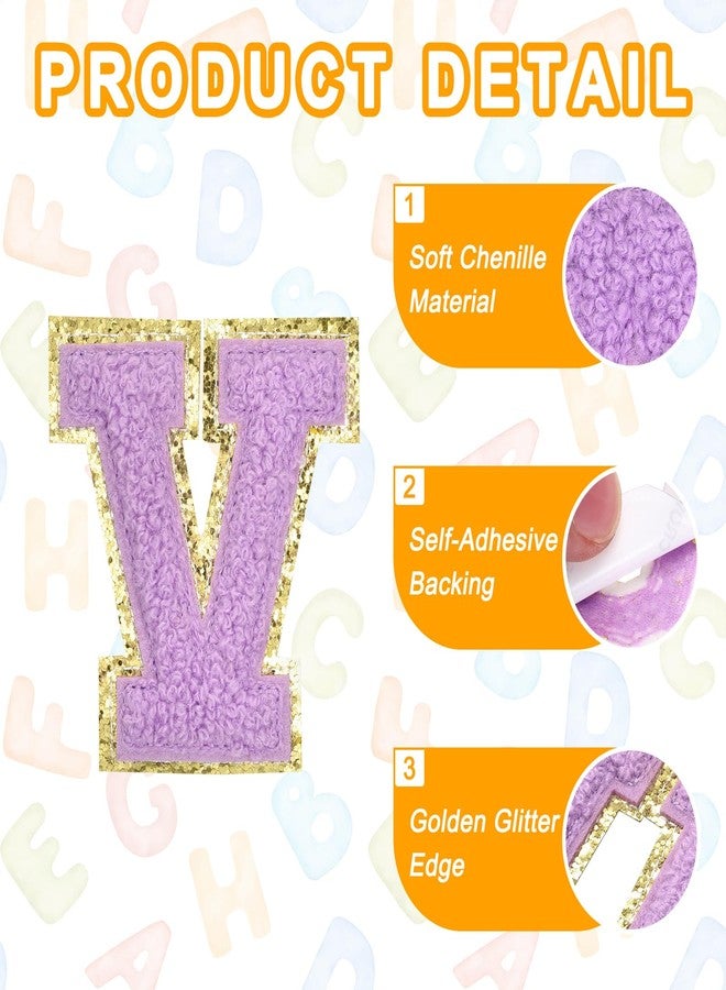 MECCANIXITY Chenille Letter Patches 2.2" Self Adhesive Alphabet V Stick on Embroidered Patch Sew on Letter Stickers Applique for Repairing Clothing Jeans Shoes Hats DIY(Purple, Pack of 2) - Image 3