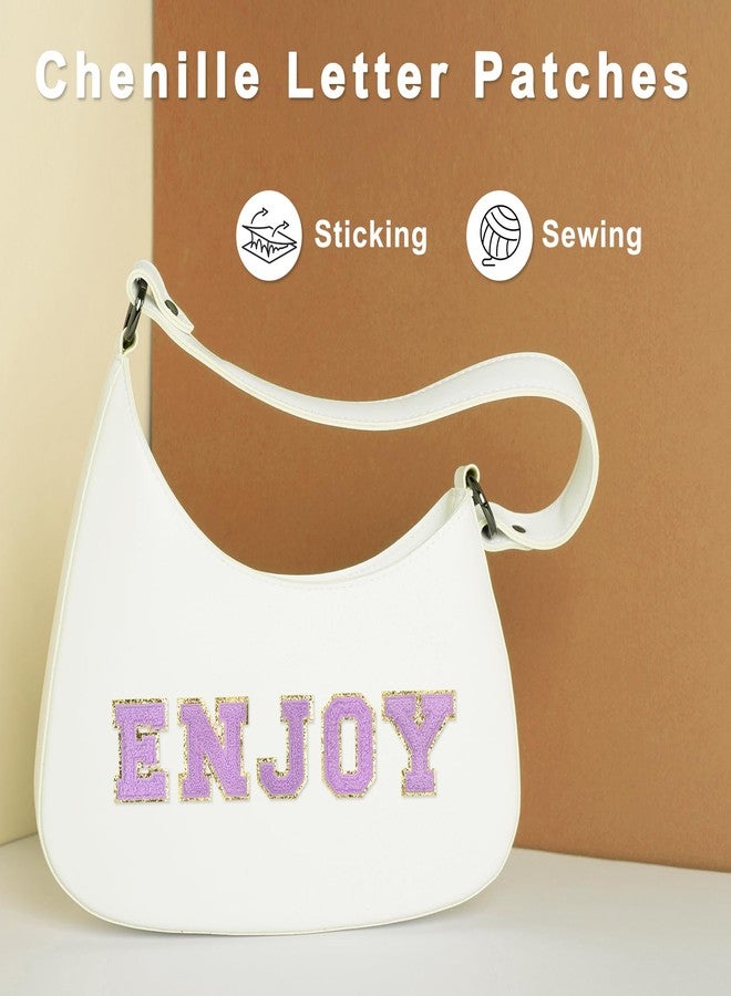 MECCANIXITY Chenille Letter Patches 2.2" Self Adhesive Alphabet V Stick on Embroidered Patch Sew on Letter Stickers Applique for Repairing Clothing Jeans Shoes Hats DIY(Purple, Pack of 2) - Image 5
