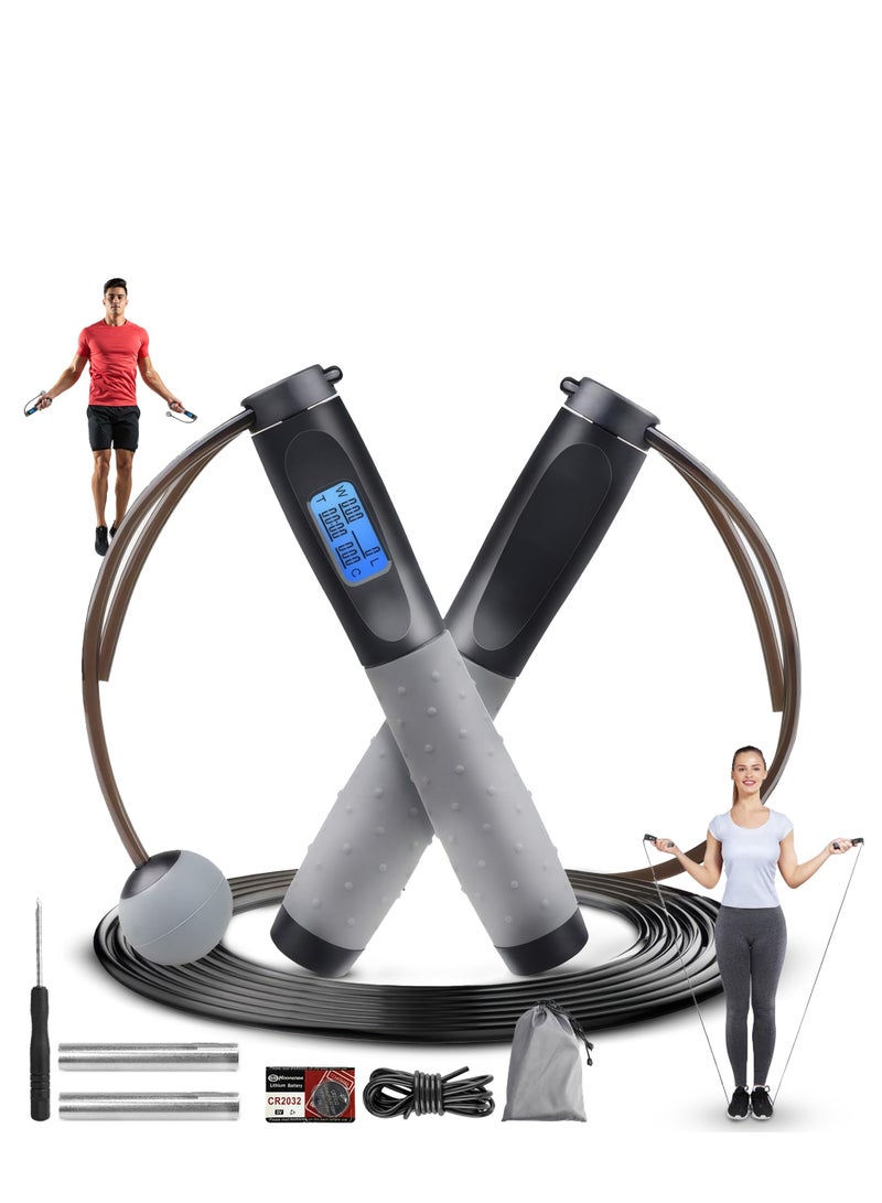 RIGID FITNESS Digital Jump Rope with Counter - Adjustable Skipping Rope, Heavy Handles, Cordless Design, Alarm Reminder for Men, Women & Kids - Weighted Jump Rope for Fitness & Boxing (3.2 Meters)  - Image 1
