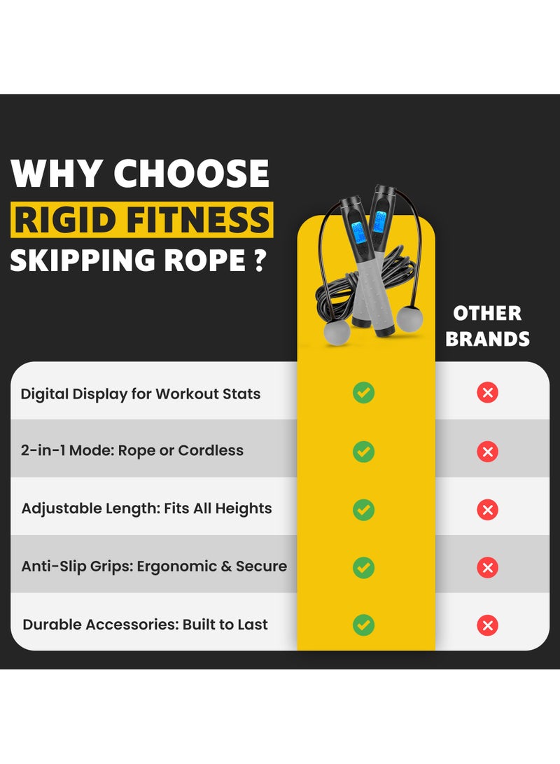 RIGID FITNESS Digital Jump Rope with Counter - Adjustable Skipping Rope, Heavy Handles, Cordless Design, Alarm Reminder for Men, Women & Kids - Weighted Jump Rope for Fitness & Boxing (3.2 Meters)  - Image 3