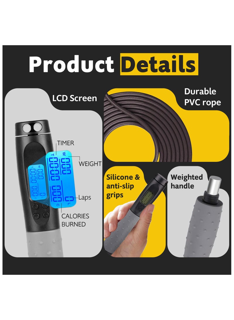 RIGID FITNESS Digital Jump Rope with Counter - Adjustable Skipping Rope, Heavy Handles, Cordless Design, Alarm Reminder for Men, Women & Kids - Weighted Jump Rope for Fitness & Boxing (3.2 Meters)  - Image 5