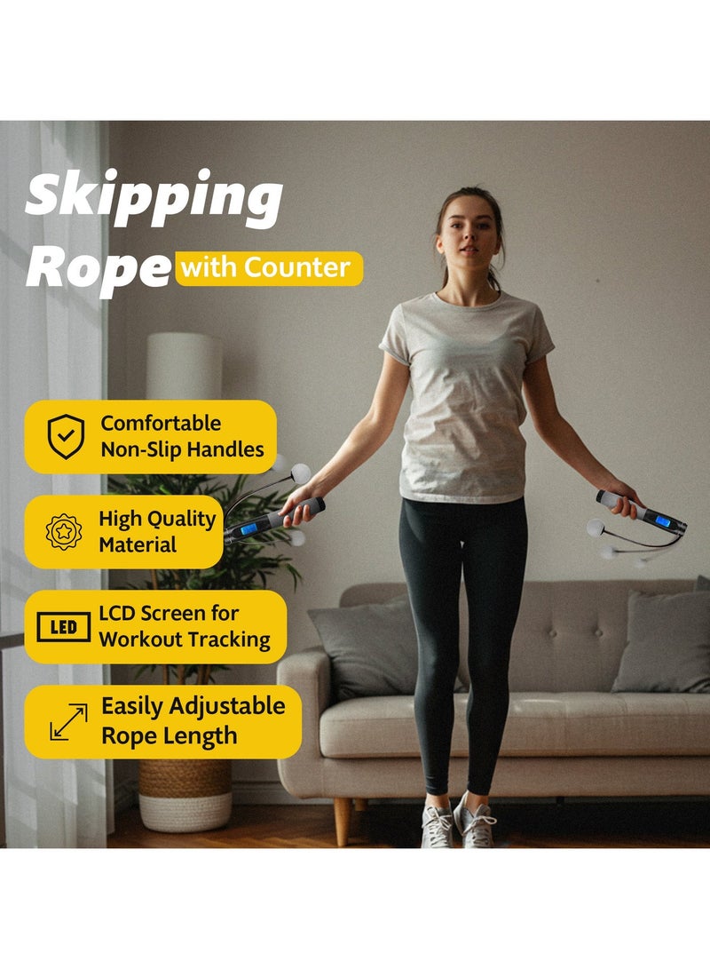 RIGID FITNESS Smart Skipping Rope Adult with Digital Counter, Adjustable Length, Weighted Handles, Cordless & Corded, Alarm Reminder, For Fitness, Boxing, Cardio & Home Workouts (3.2 Meters) - Image 2