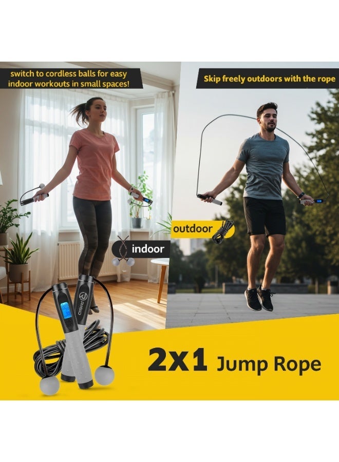 RIGID FITNESS Smart Skipping Rope Adult with Digital Counter, Adjustable Length, Weighted Handles, Cordless & Corded, Alarm Reminder, For Fitness, Boxing, Cardio & Home Workouts (3.2 Meters) - Image 4