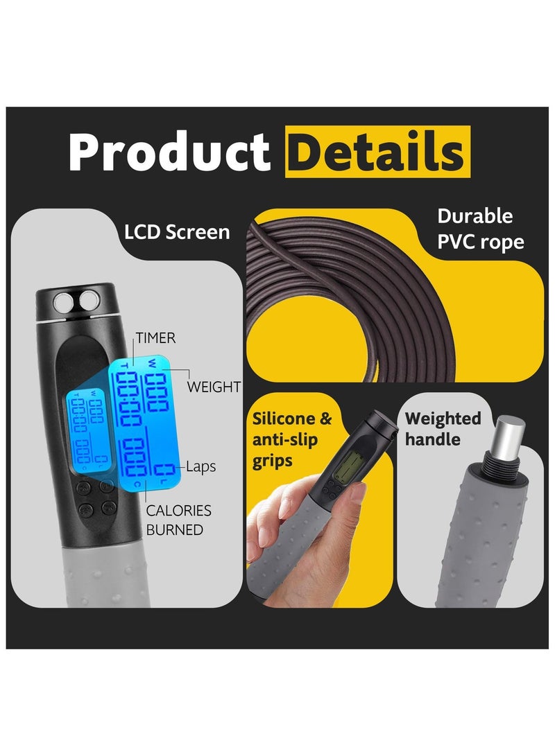 RIGID FITNESS Smart Skipping Rope Adult with Digital Counter, Adjustable Length, Weighted Handles, Cordless & Corded, Alarm Reminder, For Fitness, Boxing, Cardio & Home Workouts (3.2 Meters) - Image 5