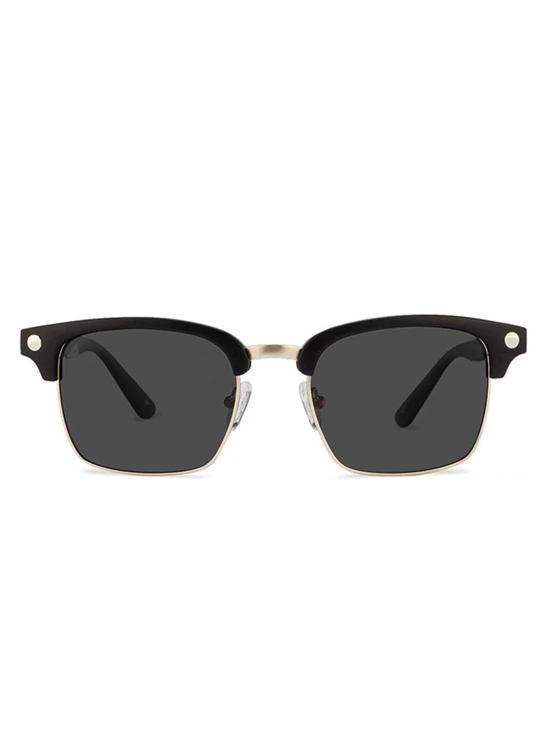 VINCENT CHASE Vincent Chase By Lenskart | Matte Black Golden Grey Full Rim Square Branded Latest and Stylish Sunglasses | Polarized and 100% UV Protected | Men & Women | Large | VC S10681/P