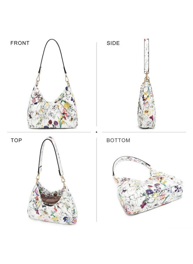 داسين حقيبة يد داسين هوبو مزينة بكشكشة للنساء، حقيبة كتف كلاسيكية، حقيبة كروس بودي مع حزامين قابلين للإزالة (أبيض مزهر) - Image 1