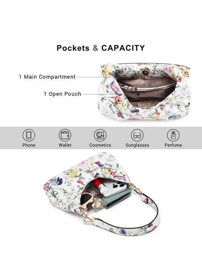 داسين حقيبة يد داسين هوبو مزينة بكشكشة للنساء، حقيبة كتف كلاسيكية، حقيبة كروس بودي مع حزامين قابلين للإزالة (أبيض مزهر) - Image 3