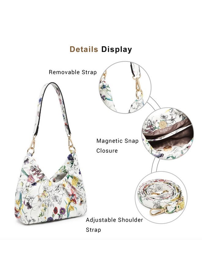 داسين حقيبة يد داسين هوبو مزينة بكشكشة للنساء، حقيبة كتف كلاسيكية، حقيبة كروس بودي مع حزامين قابلين للإزالة (أبيض مزهر) - Image 4