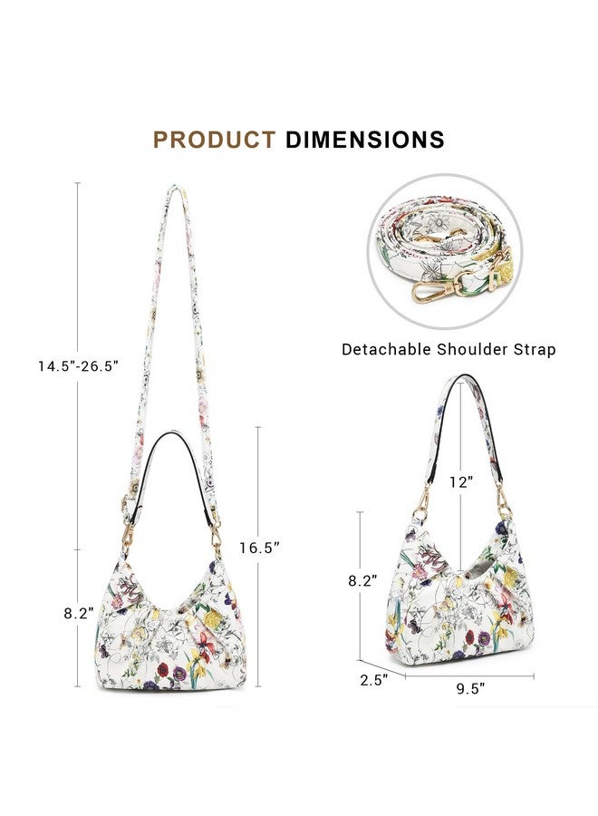 داسين حقيبة يد داسين هوبو مزينة بكشكشة للنساء، حقيبة كتف كلاسيكية، حقيبة كروس بودي مع حزامين قابلين للإزالة (أبيض مزهر) - Image 2