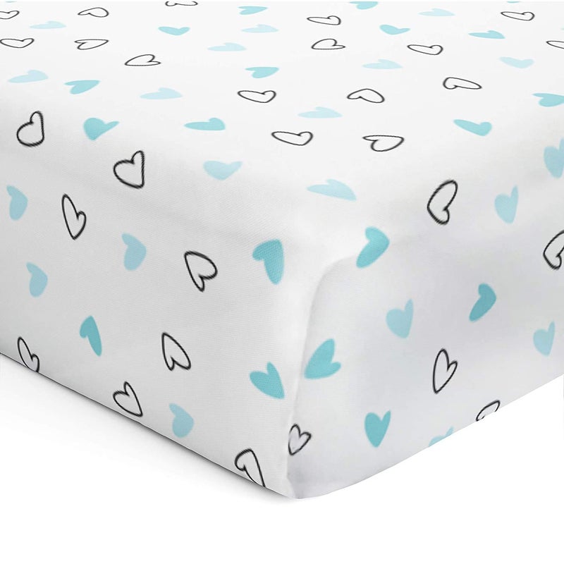 The White Cradle The White Cradle Flat Bed Sheet for Baby Cot Mattress Pure Organic Cotton Extra Large Super Soft Smooth Absorbent Breathable Twill Fabric for Infants Newborns Blue Hearts - Image 1
