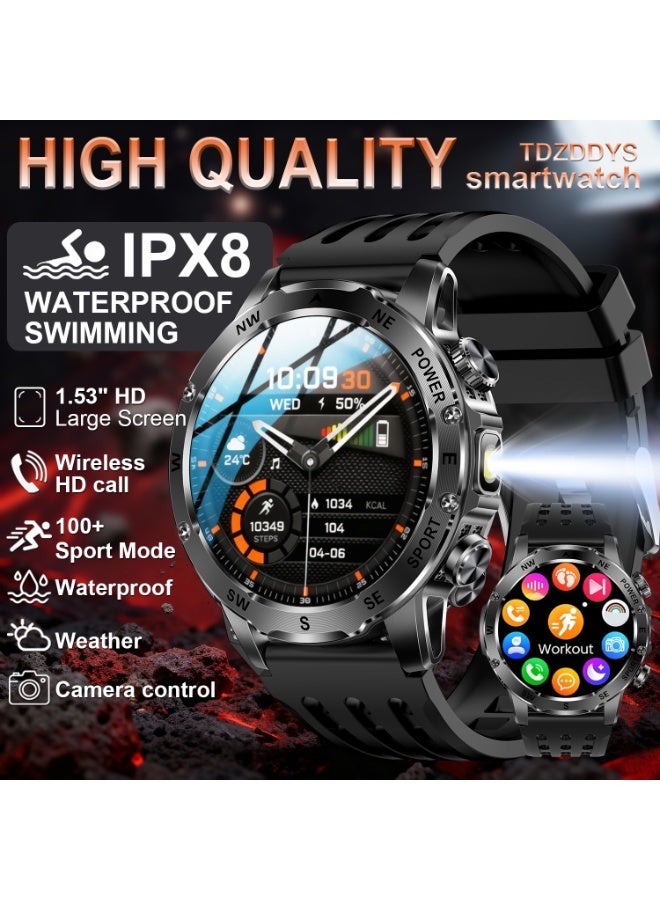 TDZDDYS Smart Watch for Men with Flashlight, Bluetooth Calling, 100+ Sport Modes, 800mAh, IPX8 Waterproof Fitness Tracker for Workout, iOS Android Compatible， Gift For Him - Image 2