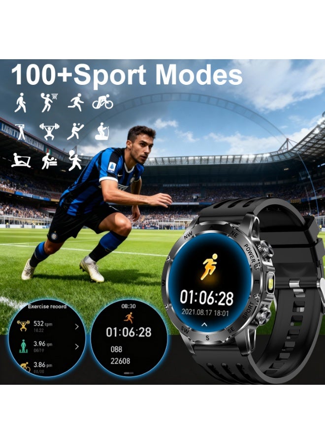TDZDDYS Smart Watch for Men with Flashlight, Bluetooth Calling, 100+ Sport Modes, 800mAh, IPX8 Waterproof Fitness Tracker for Workout, iOS Android Compatible， Gift For Him - Image 4
