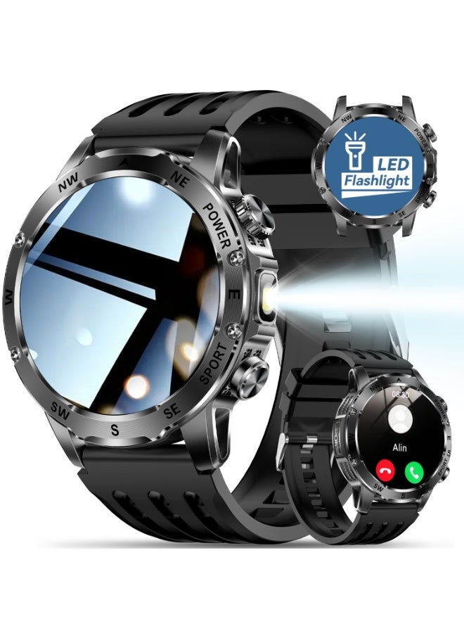 TDZDDYS Smart Watch for Men with Flashlight, Bluetooth Calling, 100+ Sport Modes, 800mAh, IPX8 Waterproof Fitness Tracker for Workout, iOS Android Compatible， Gift For Him - Image 1