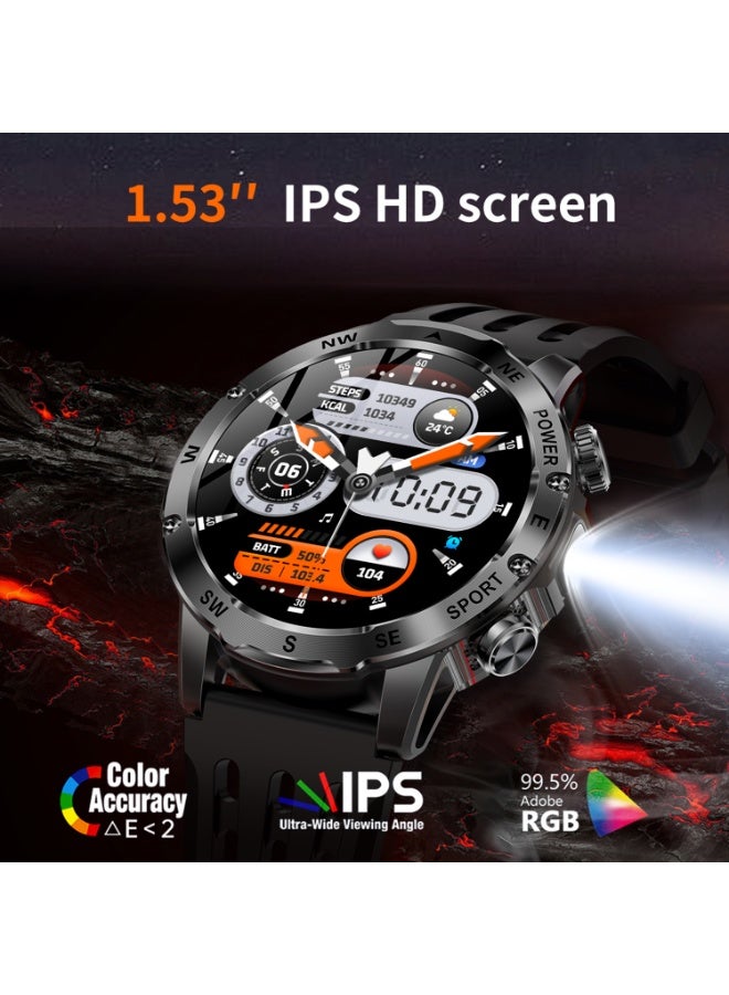 TDZDDYS Smart Watch for Men with Flashlight, Bluetooth Calling, 100+ Sport Modes, 800mAh, IPX8 Waterproof Fitness Tracker for Workout, iOS Android Compatible， Gift For Him - Image 3