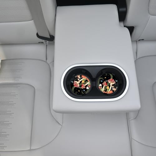 Adastrah 2 Pack Cute Mushroom Pattern Absorbent Car Coasters for Cup Holders,2.56" Ceramic Coasters with Cork Back and Finger Slot,Auto Accessories for Women & Men. - Image 5