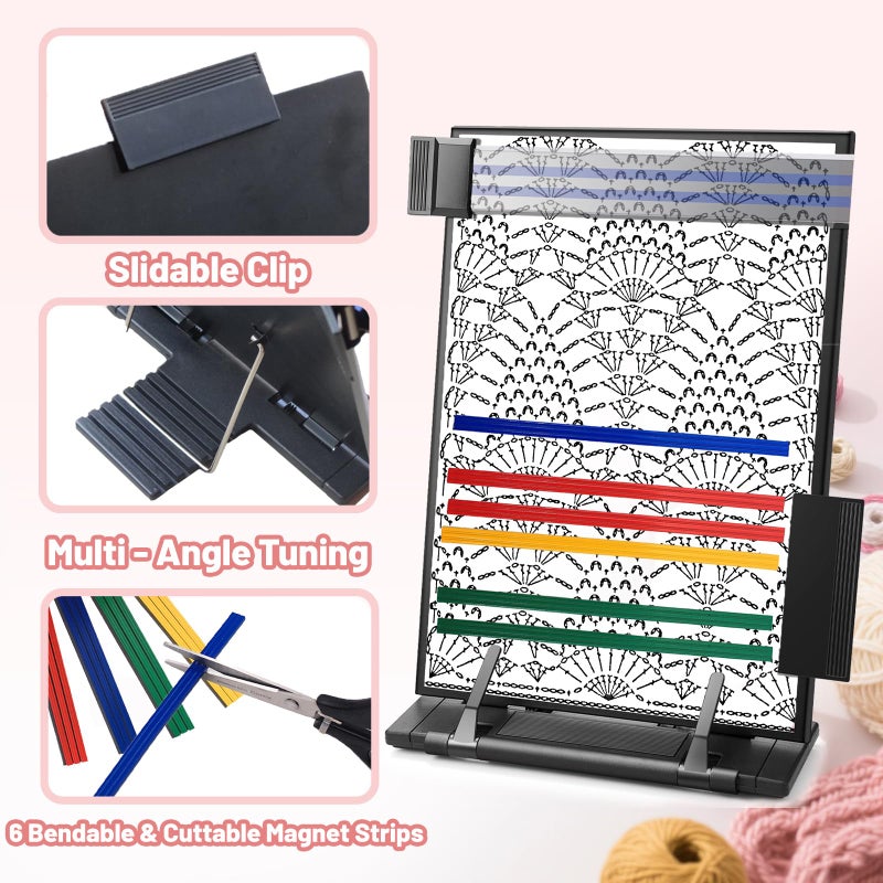 bositigo Knitting Pattern Holder with 6Pcs Replacement Colorful Magnets, Cross Stitch Supplies & Knitting Accessories, 13.78 x 8.27 Inch Chart Keeper for Crochet, Cross Stitch & Craft Patterns - Image 2