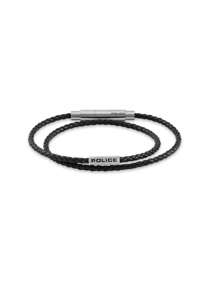POLICE Duplex Black Double Wrap Leather Bracelet for Men