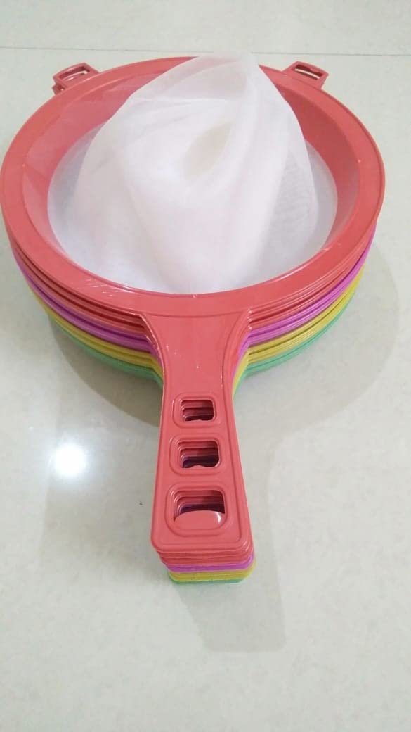 Hookcart Double Mesh Milk Strainer Sieve Water Milk Chalni Liquid Strainer Long 30 cm Diameter 20 cm Multicolour Pack of 12 - Image 1