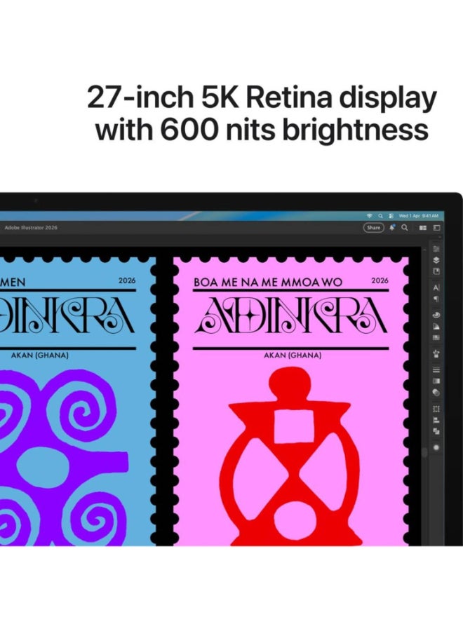 ابل  27-inch Studio Display 5K Retina Monitor, Standard Glass, Tilt-Adjustable Stand, 600 Nits, Thunderbolt 5, 12MP Center Stage Camera, Three-Mic Array & Six-Speaker Sound, Silver (MFEY4B/A) black - Image 3