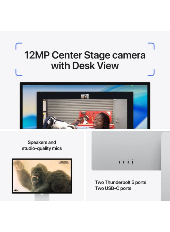 ابل  27-inch Studio Display 5K Retina Monitor, Standard Glass, Tilt-Adjustable Stand, 600 Nits, Thunderbolt 5, 12MP Center Stage Camera, Three-Mic Array & Six-Speaker Sound, Silver (MFEY4B/A) black - Image 4