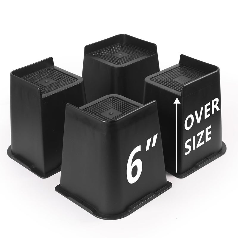 Sunifier Bed Risers 6 inch Heavy Duty 4 Pack L Shape Furniture Risers 6 inch Oversized Lifts Risers for Couch Table Sofa Desk Chairs Legs Dorm Beds Frame Black 4Pack6 inch