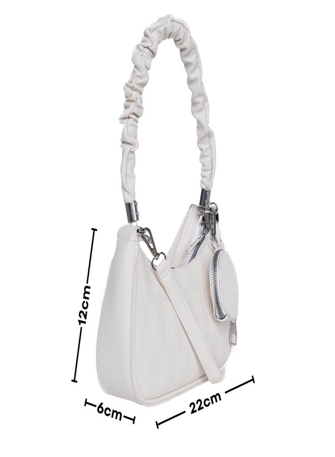 SANTORINI Celeste Mini Hobo Bag for Women | Elegant Faux Leather Shoulder Handbag with Detachable Sling strap and Coin pouch. (White) - Image 2