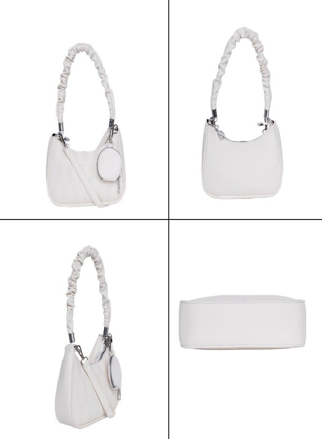 SANTORINI Celeste Mini Hobo Bag for Women | Elegant Faux Leather Shoulder Handbag with Detachable Sling strap and Coin pouch. (White) - Image 3