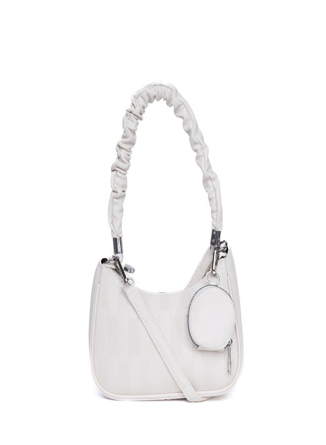 SANTORINI Celeste Mini Hobo Bag for Women | Elegant Faux Leather Shoulder Handbag with Detachable Sling strap and Coin pouch. (White) - Image 1