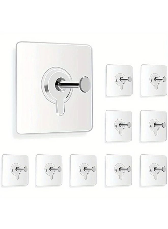 9pcs Self Adhesive Wall Hooks No Drilling Required Easy Install Damage Free White Plastic - Image 1
