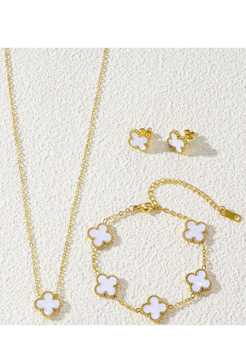 15MM Lucky Clover Necklace Jewelry Set 18K Gold - Plated Four - Leaf Flower Design Bracelet Clover Pendant Earrings for Women Lucky Gift for mom wife daughter friend - pzsku/Z9DDEDE11DCB933F050CAZ/45/_/1739669861/24373aea-bcf6-48a5-86bd-1883cff85455