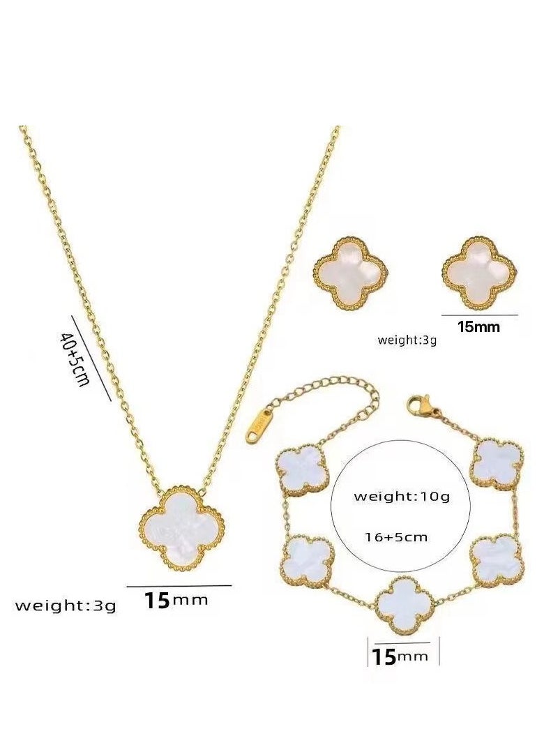 15MM Lucky Clover Necklace Jewelry Set 18K Gold - Plated Four - Leaf Flower Design Bracelet Clover Pendant Earrings for Women Lucky Gift for mom wife daughter friend - pzsku/Z9DDEDE11DCB933F050CAZ/45/_/1739669881/bc1011df-d042-4214-8412-865c5b5342d2