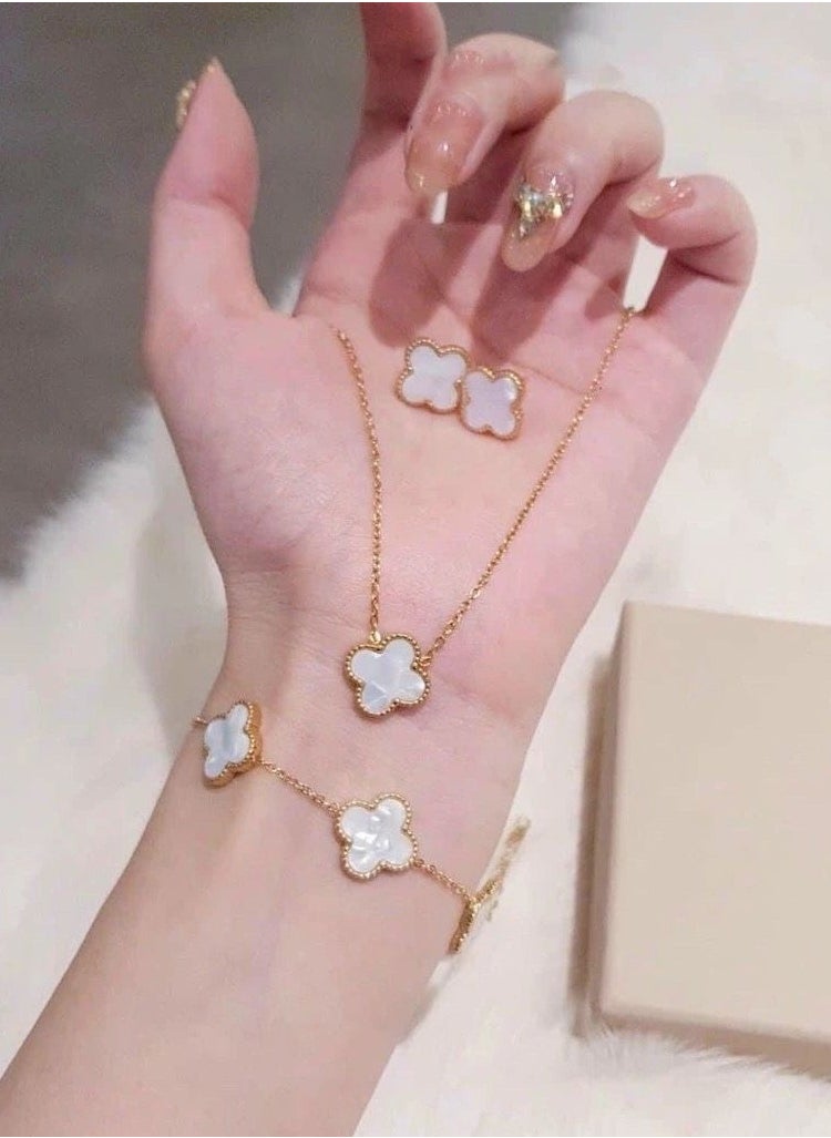 15MM Lucky Clover Necklace Jewelry Set 18K Gold - Plated Four - Leaf Flower Design Bracelet Clover Pendant Earrings for Women Lucky Gift for mom wife daughter friend - pzsku/Z9DDEDE11DCB933F050CAZ/45/_/1739669901/04291152-75c2-45b2-899e-ee1b81effa61