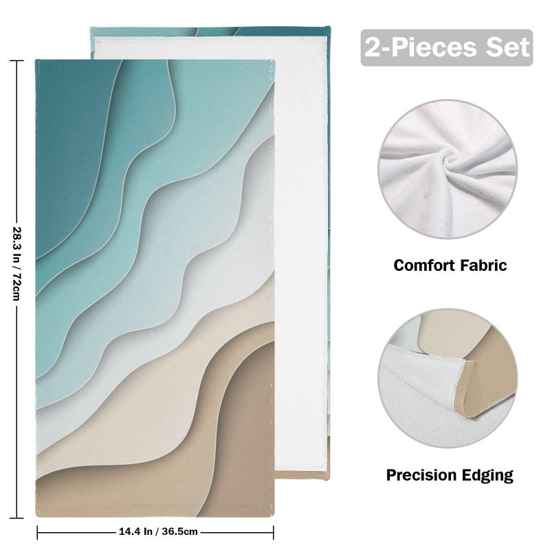 KENADVI Turquoise Brown Cream Gradient Hand Towels Set of 2 Soft Abstract Beach Theme Ocean Bath Fingertip Towels Decorative Hand Towels for Bathroom Guest Face Towel Modern Kitchen Towels 14"x28" - Image 2