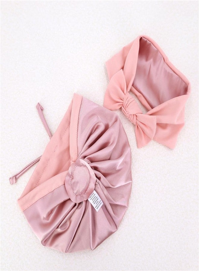 Jomila Bundle of Bonnet and Headband for Baby Newborn Silk Satin Lined Beanie Toddler Infant Girls Adjustable Hat 0-6 Months (Pure-Pink) - Image 3