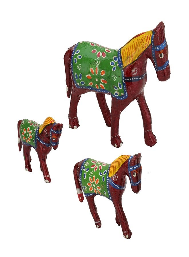DreamKraft Paper Mache Horse Showpiece Handcrafted Home Decor Mache Hanging Wall Art for Main Door for Home Festive Gifting(Multicolor, Pack of 3) - Image 1
