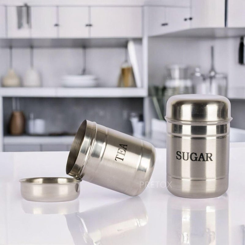 PRETOX Stainless Steel Set of 2 Tea and Sugar Container Tea Sugar Dabba Set 700 ml Steel Tea Sugar Container Big Size Home And Kitchen Use Tope Container FREE 2 Spoon - Image 5