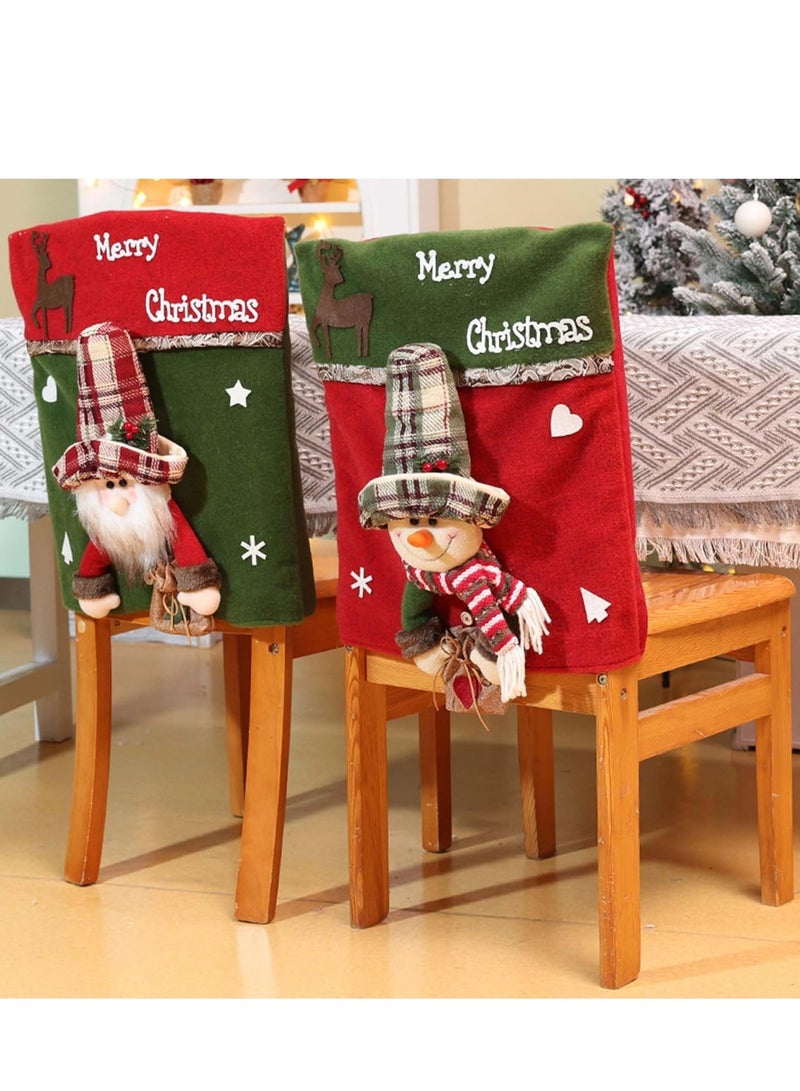 Vparty Christmas Chair Back Covers Set – Plush Stuffed Santa Claus and Snowman Dining Chair Slipcovers for Holiday Decor, Christmas Party, and Banquet - Image 1