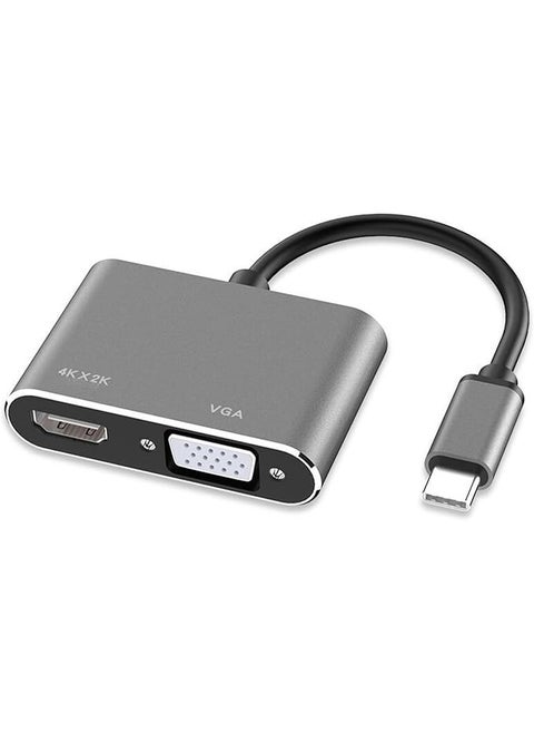USB Type-C to VGA Adapter – Compact and Durable – High-Resolution Display – Gray