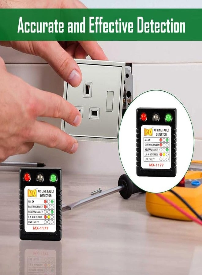 MX ac line fault detector socket tester for electrical work Line Fault Detector with RYG LED Indicator| Detects Earthing line detector connectivity tester electrical socket 5amp - Image 2