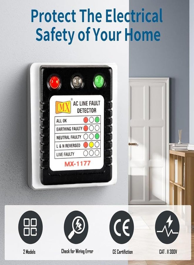 MX ac line fault detector socket tester for electrical work Line Fault Detector with RYG LED Indicator| Detects Earthing line detector connectivity tester electrical socket 5amp - Image 3