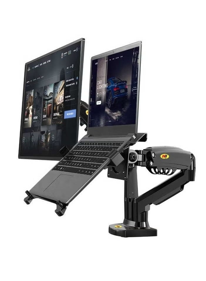 NB F160-FP Dual Arm Gas Spring Monitor & Laptop Mount – Full Motion Desk Arm Stand for 17–27 Inch Monitor & 10–17 Inch Laptop – Adjustable Swivel, Tilt, Rotate – Space-Saving Ergonomic Workstation Solution for Office, Home, Gaming & Productivity - Image 2