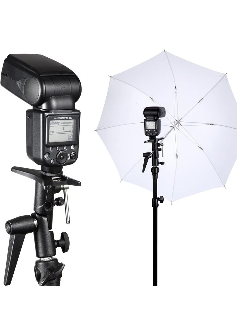 eWINNER H-Type Camera Flash Bracket 180°Swivel Mount Umbrella Holder with 1/4" & 3/8" Screw for Light Stand Reflector Speedlite Softbox - Image 3