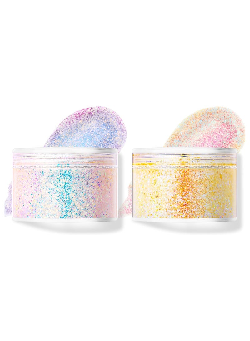 Body Glitter Gel, Face Glitter Cosmetic, Reflective Chunky Cosmetic Glitter for Face Body Hair and Lip, Holographic Mermaid Glitter, Cosmetic Glitter Face and Body Gel for Festival (2PCS) - Image 2
