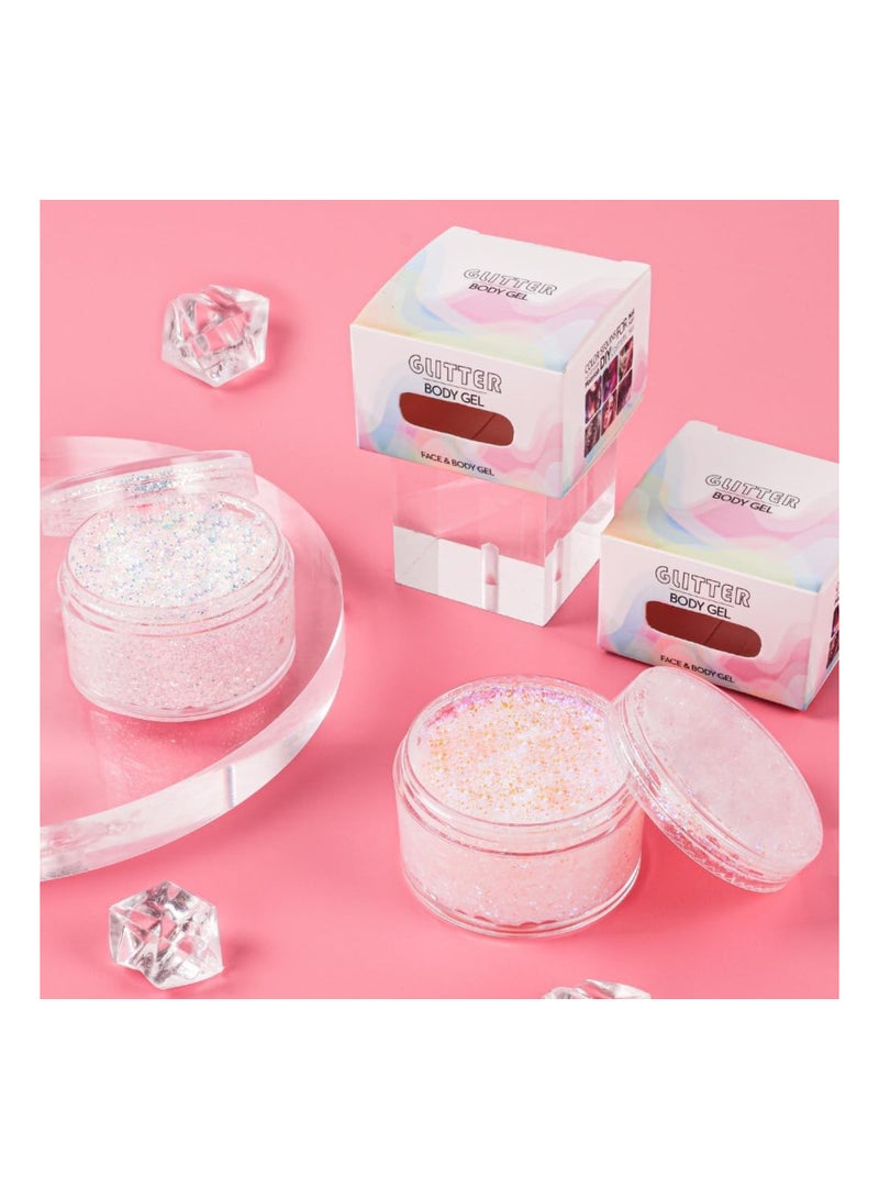 Body Glitter Gel, Face Glitter Cosmetic, Reflective Chunky Cosmetic Glitter for Face Body Hair and Lip, Holographic Mermaid Glitter, Cosmetic Glitter Face and Body Gel for Festival (2PCS) - Image 5