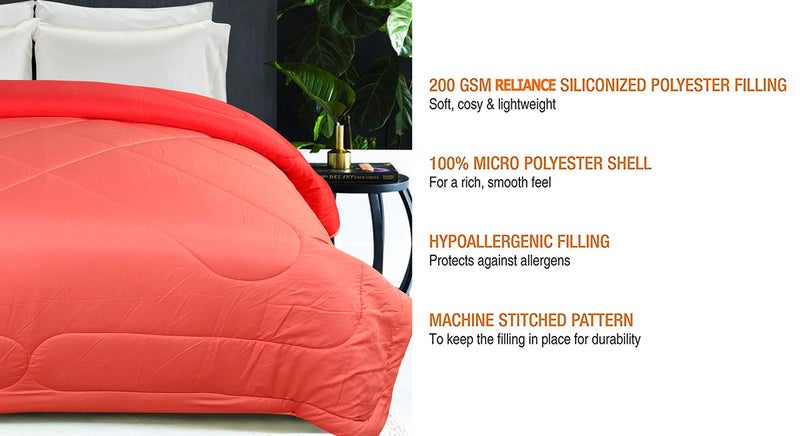 VYBBA Premium Comforter || Microfiber Reversible AC Comforter/Blanket for Winter/Quilt/Duvet, Single Bed King Size (Ruby Red & Peach Pink, 200 GSM) - Image 2