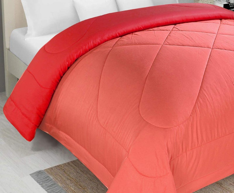 VYBBA Premium Comforter || Microfiber Reversible AC Comforter/Blanket for Winter/Quilt/Duvet, Single Bed King Size (Ruby Red & Peach Pink, 200 GSM) - Image 3