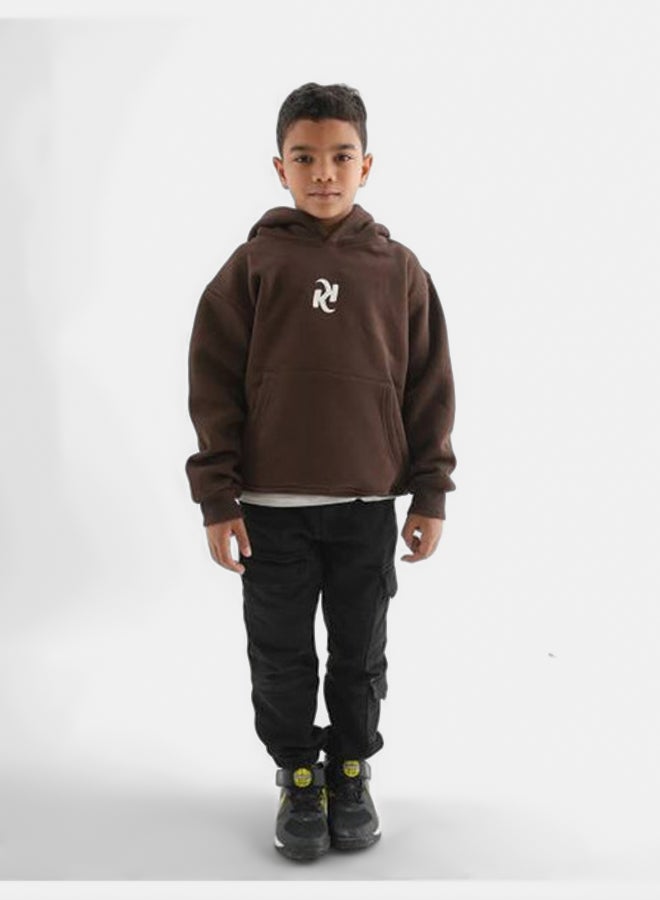 Kiddo Kids Unisex Hustle Mode Brown Hoodie 