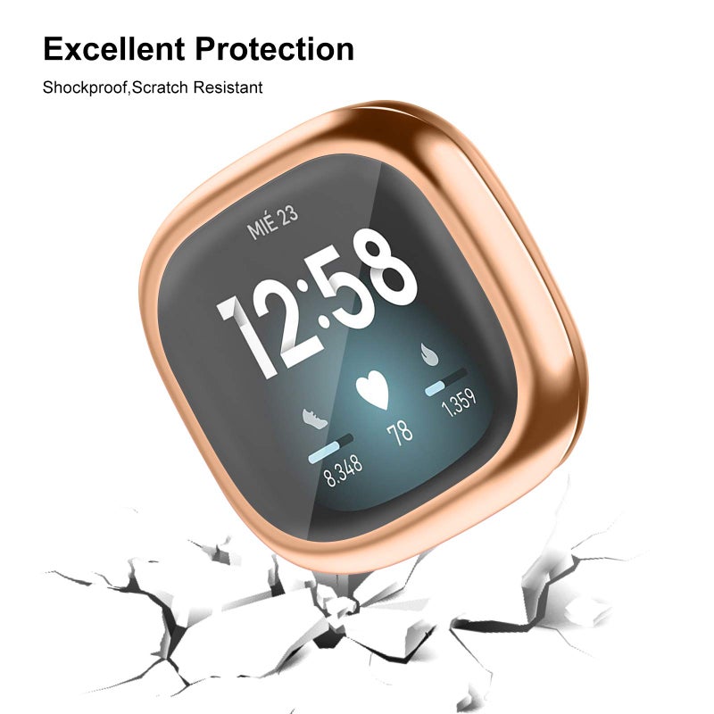 Tobfit [4 Pack] Screen Protector Case Compatible for Fitbit Sense 2 / Fitbit Versa 4, Slim Fit Full Protective Cover Shockproof Bumper Glossy Soft TPU Sense 2 Case Cover (Black+Rose gold+Silver+Clear) - Image 3