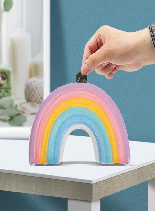 IMIKEYA Piggy Bank: صندوق نقود من السيراميك بتصميم قوس قزح، صندوق نقود مزخرف، صندوق نقود موفر، صندوق تخزين للأطفال، ديكور حفلات الزفاف والمنزل والحضانة - Image 2